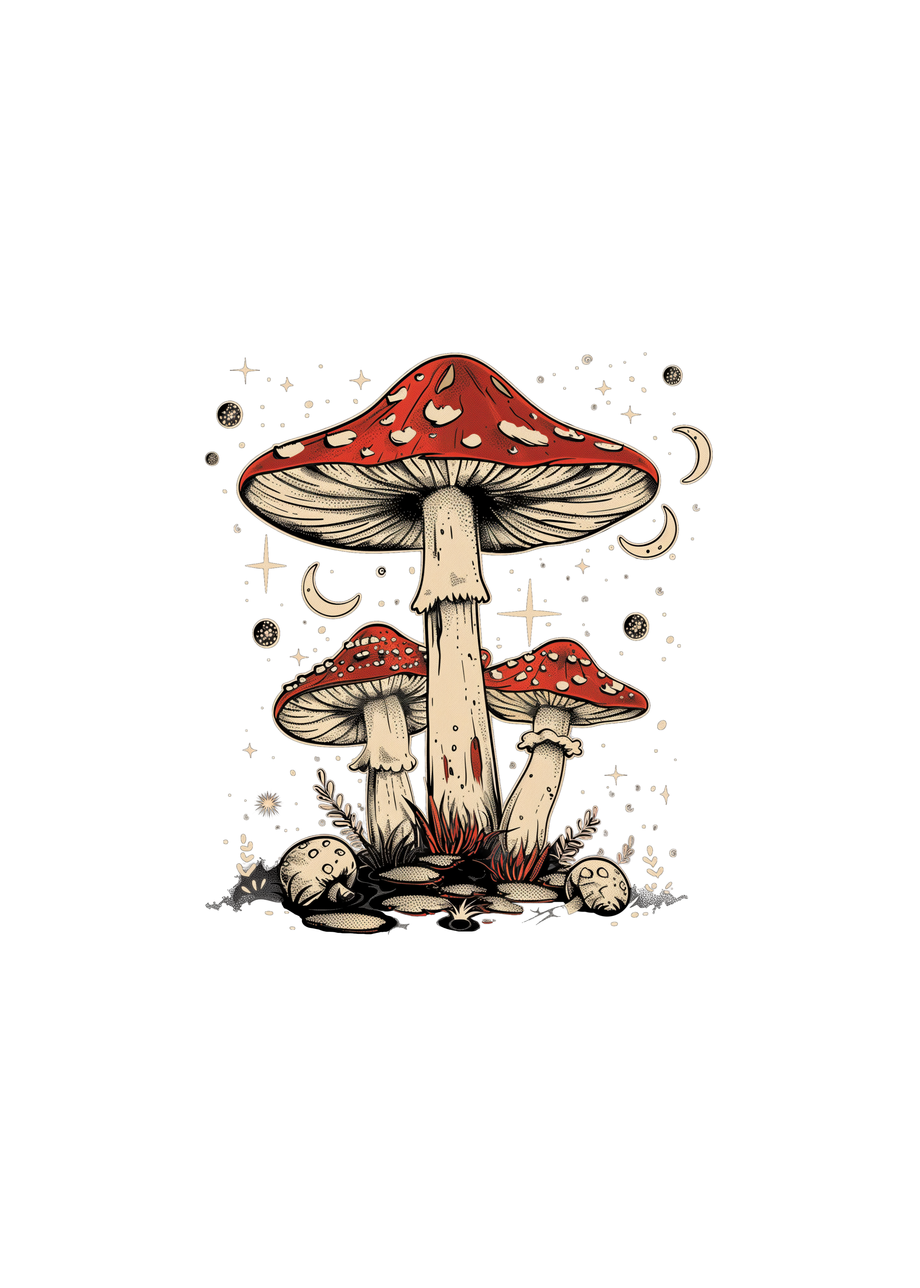Boho Retro Hippie Mushrooms Natural Unisex Bamboo/Cotton Graphic T-Shirt